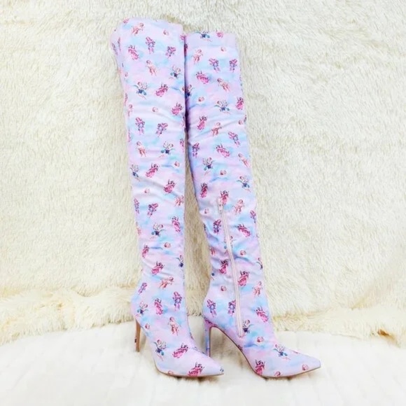 Cape Robbin Shoes - Mata Adorable Cupid Cherub Tie Dye 4.25 " Stiletto Thigh High Boots